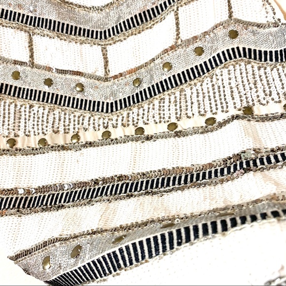 Endless Rose Ivory Silver Sequin Boho Blouse Top S - Picture 2 of 6